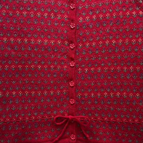 π Laura Ashley, Vintage Little Red Riding Hood Floral Wool Knit Jumper - Picture 4 of 16
